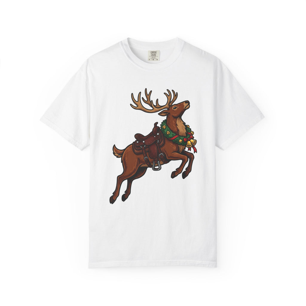 Elk Saddle Shirt Christmas Pets Gift Women Animated Tee Saddle Blanket T-Shirt Xmas Fan Cartoon Tshirt Animal Graphic Hand Drawn Christmas