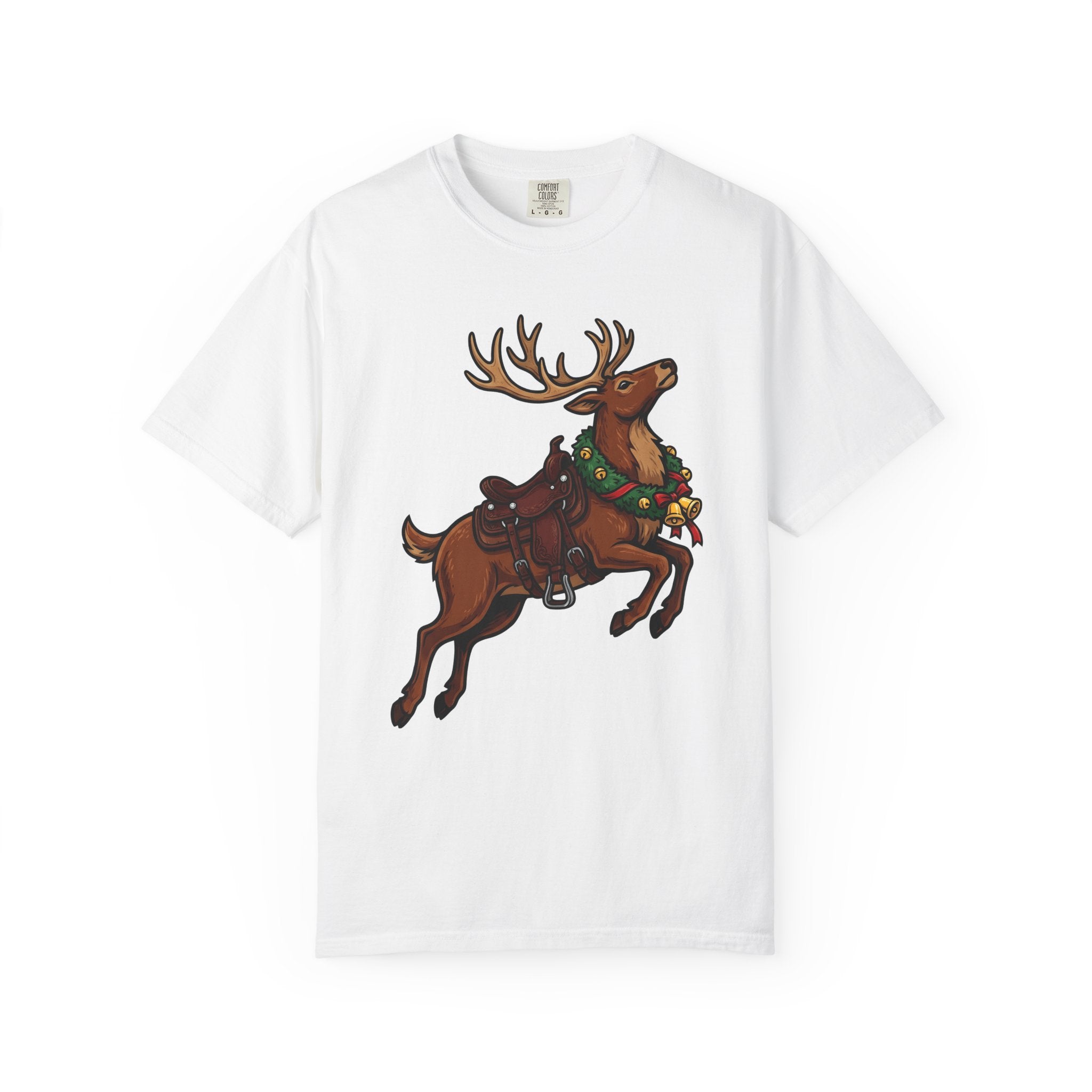 Elk Saddle Shirt Christmas Pets Gift Women Animated Tee Saddle Blanket T-Shirt Xmas Fan Cartoon Tshirt Animal Graphic Hand Drawn Christmas