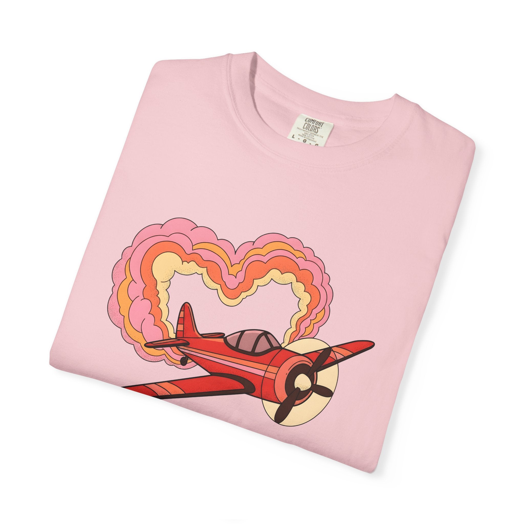 Airplane Heart Graphic Shirt St. Valentine's Day Romance Gift Women Cartoon Tee Plane T-Shirt Valentine Fan Comic Tshirt Love Graphic Retro