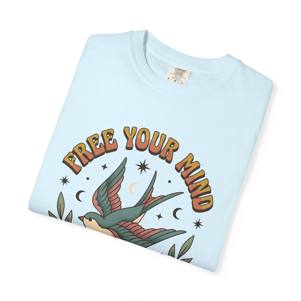 Swallow Bird Shirt Boho Chic Garden Gift Women Line Art Tee Martin T-Shirt Bohemian Fan Illustration Graphic Sketch Branch Tshirt