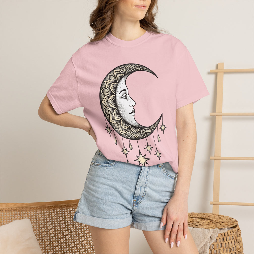 Crescent Moon Shirt Boho Chic Astrology Gift Women Henna Tee Lunar T-Shirt Bohemian Fan Mehndi Tshirt Zodiac Graphic Retro Sparkles Tshirt