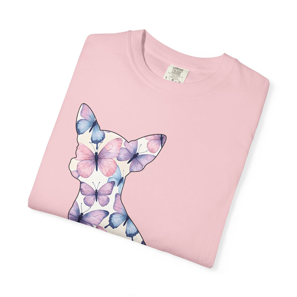 Chihuahua Butterfly Design Shirt Dog Fauna Gift Women Illustration Tee Puppy T-Shirt Dog Fan Illustrated Tshirt Wildlife Graphic Clean