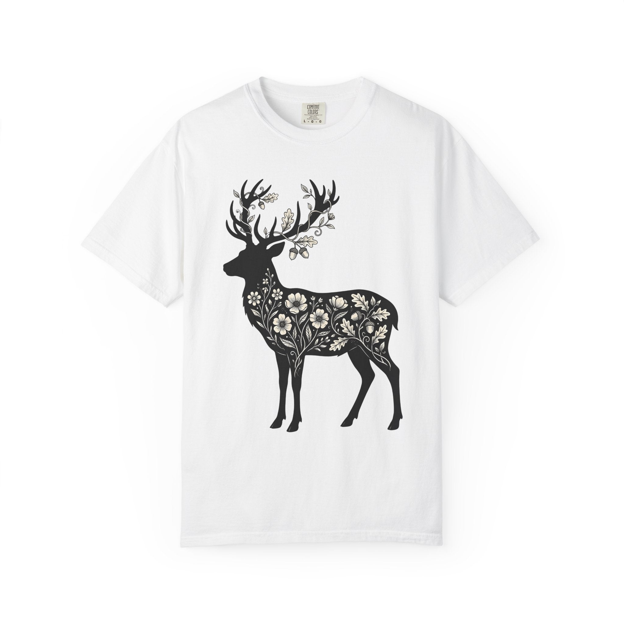 Deer Floral Shirt Animals & Flowers Nature Gift Women Botanical Tee Fawn T-Shirt Wildlife Fan Botanical Art Tshirt Wilderness Graphic