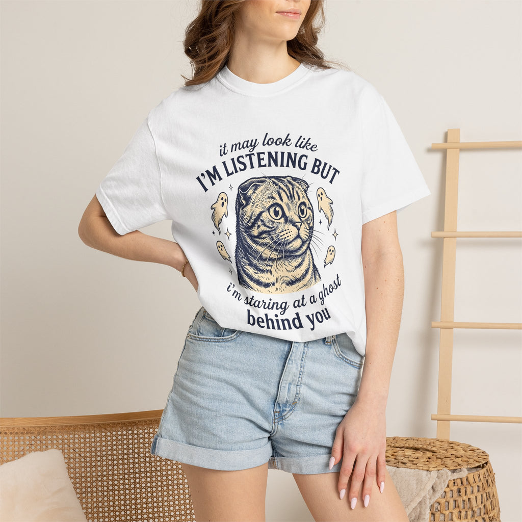Tabby Cat Shirt Cat Halloween Gift Women Vintage Tee Kitty T-Shirt Cat Fan Retro Tshirt Spooky Graphic Hand Drawn Ghost Tshirt