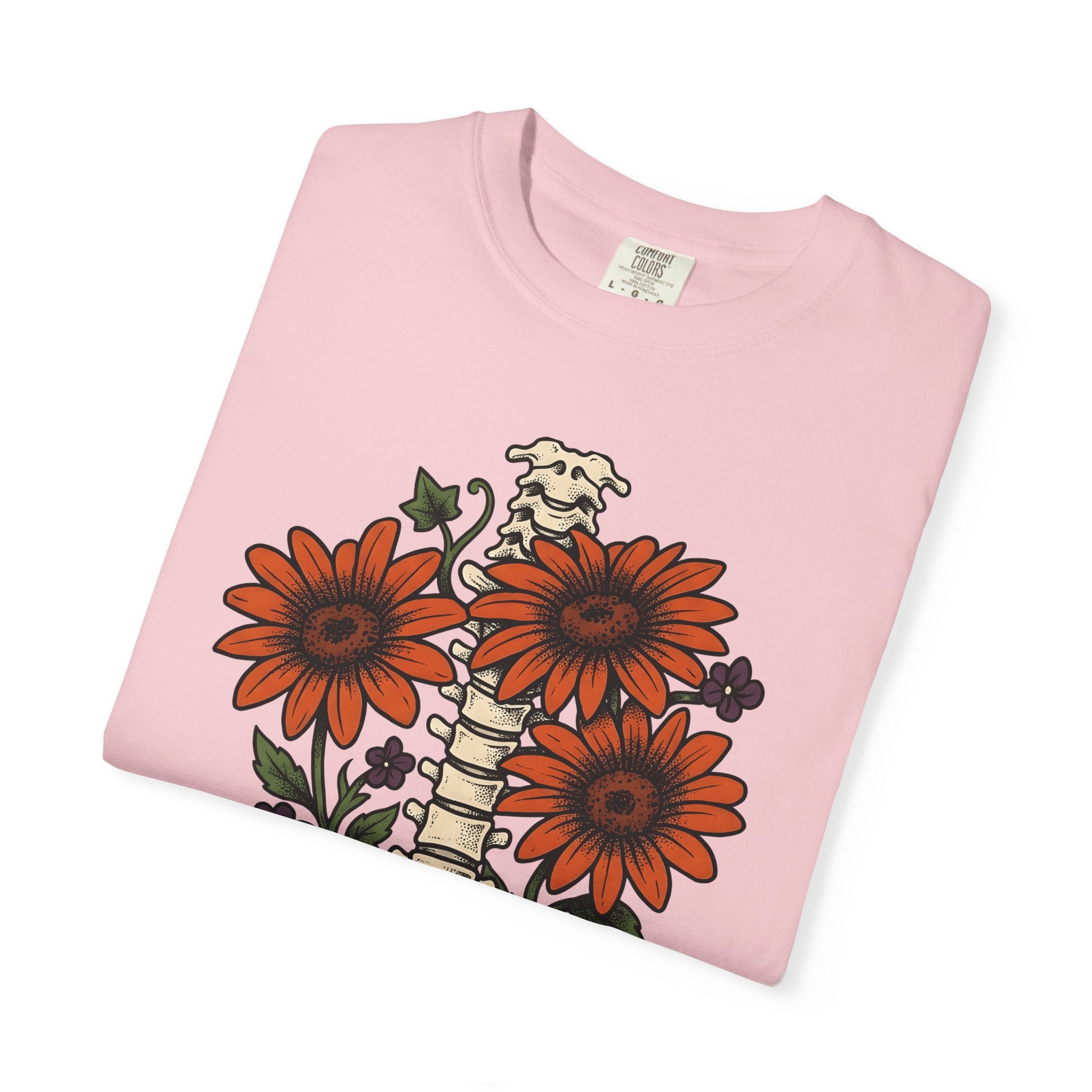 Spine Flower Pumpkins Shirt Halloween Horror Gift Women Ink Tee Gourd T-Shirt Horror Fan Tattoo Tshirt Horror Graphic Retro Sunflower Tshirt