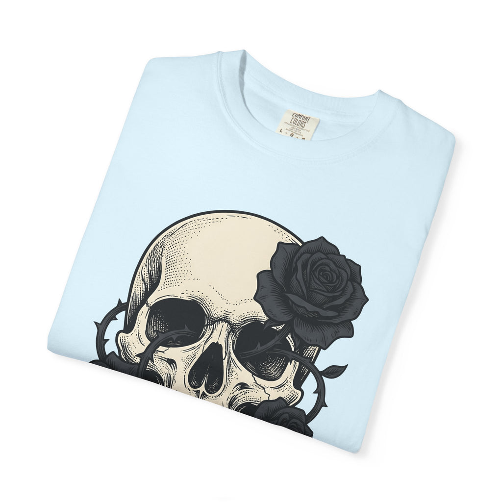 Skull Blossoms Shirt Gothic Greenery Gift Women Hand Drawn Tee Sugar Skull T-Shirt Goth Fan Illustrated Graphic Tshirt Line Art Floral