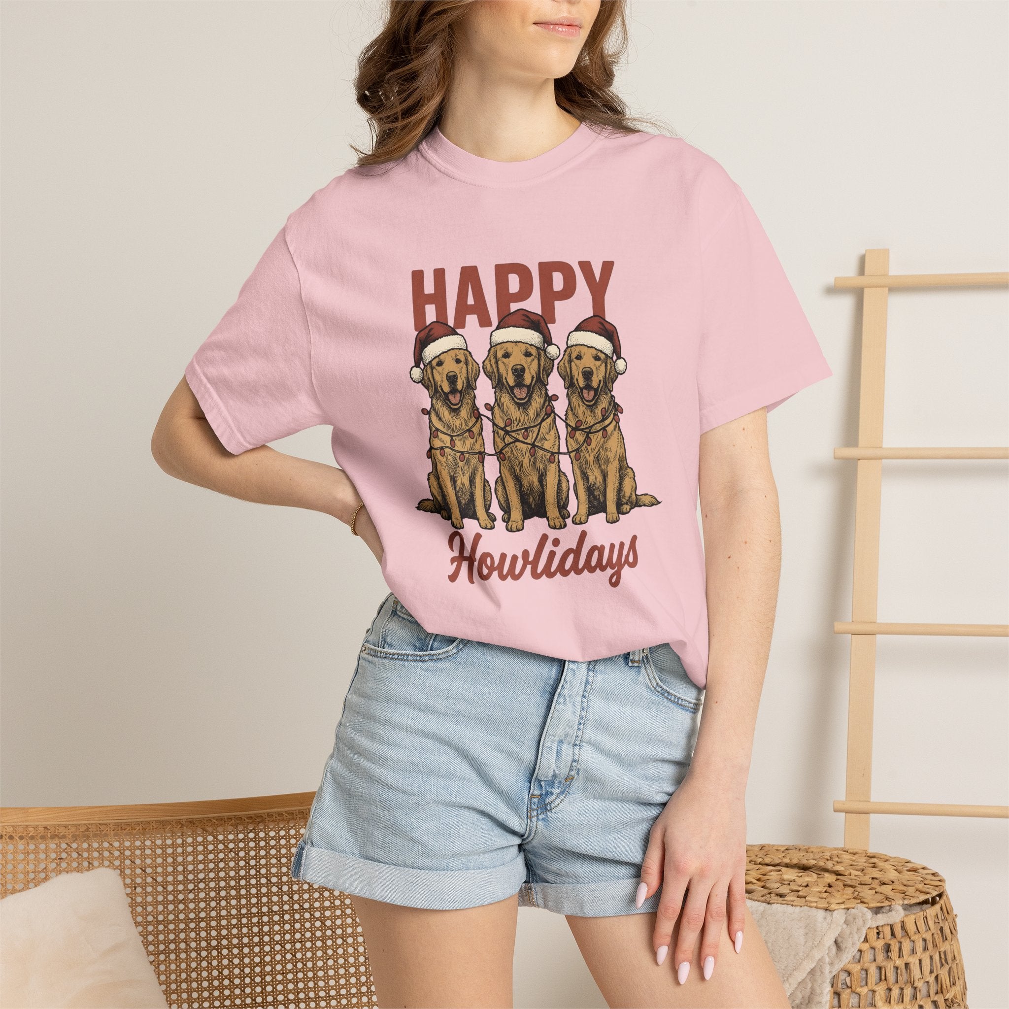 Retriever Dog Shirt Christmas Animal Gift Women Hand Drawn Tee Dog T-Shirt Xmas Fan Canine Graphic Tshirt Line Art Santa Claus Hat Tshirt