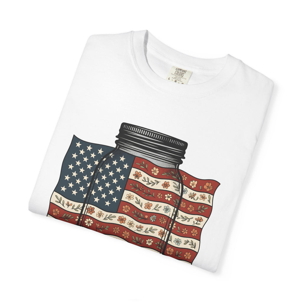 Mason Jar Flag Shirt 4th Of July Americana Gift Women Old School Tee Mason Jar T-Shirt Patriot Fan Vintage Tshirt Patriotic Graphic Outline