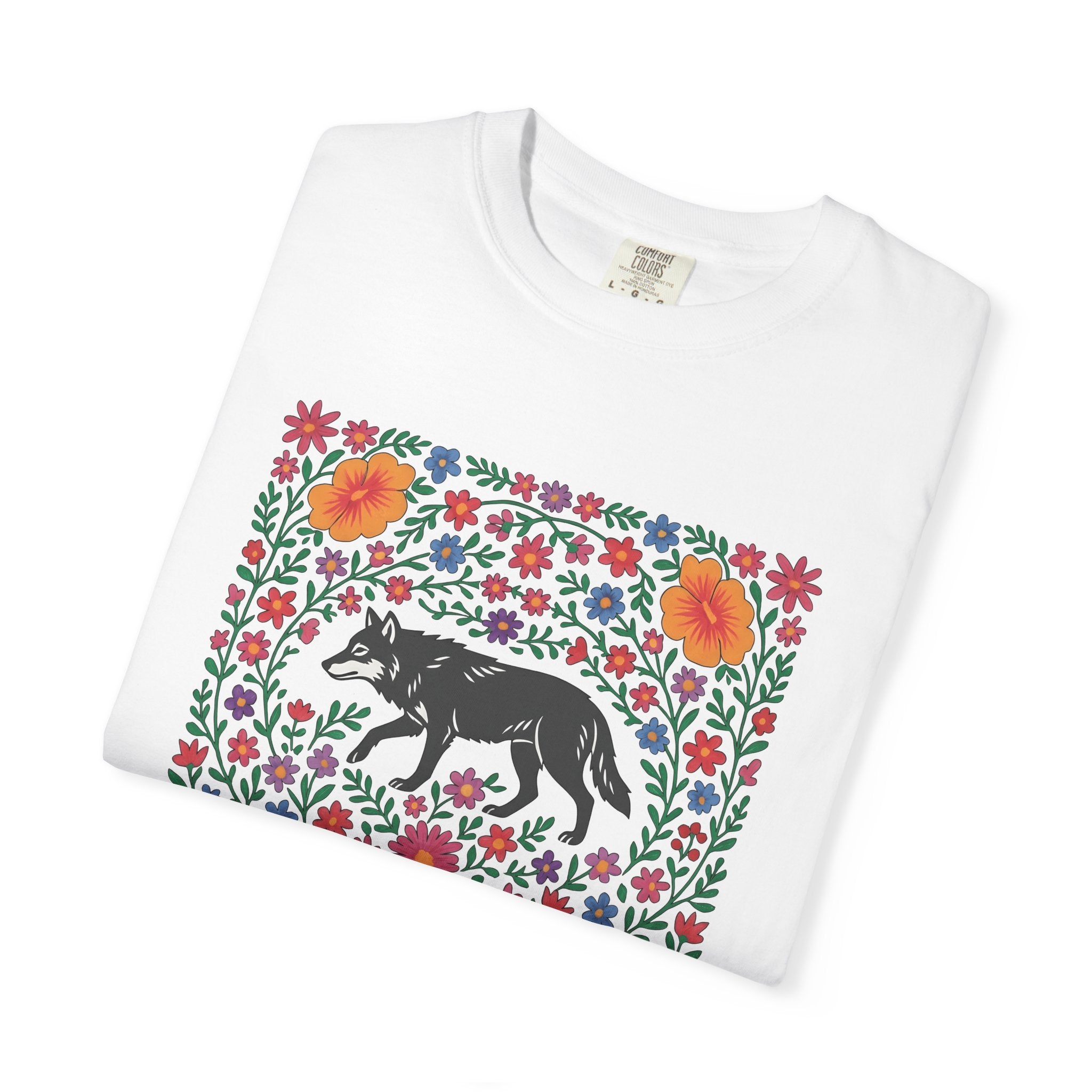 Wolf Bloom Shirt Animals & Flowers Wilderness Gift Women Native Tee Lupine T-Shirt Wildlife Enthusiast Tribal Tshirt Outdoor Graphic Crafted