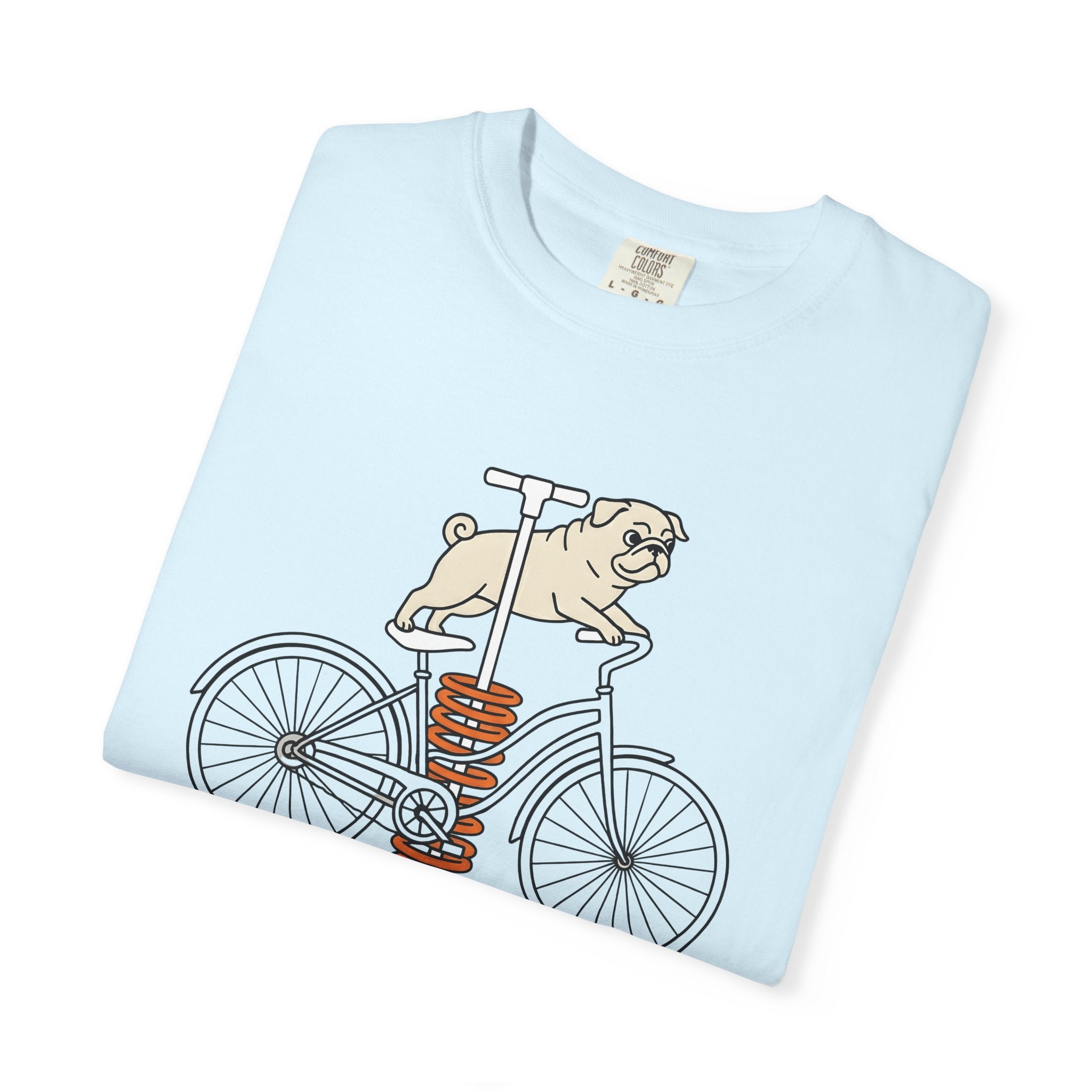Pug Bicycle Shirt Funny Dog Gift Women Cartoon Tee Doggy T-Shirt Humor Fan Comic Tshirt Canine Graphic Minimalist Pogo Stick Tshirt