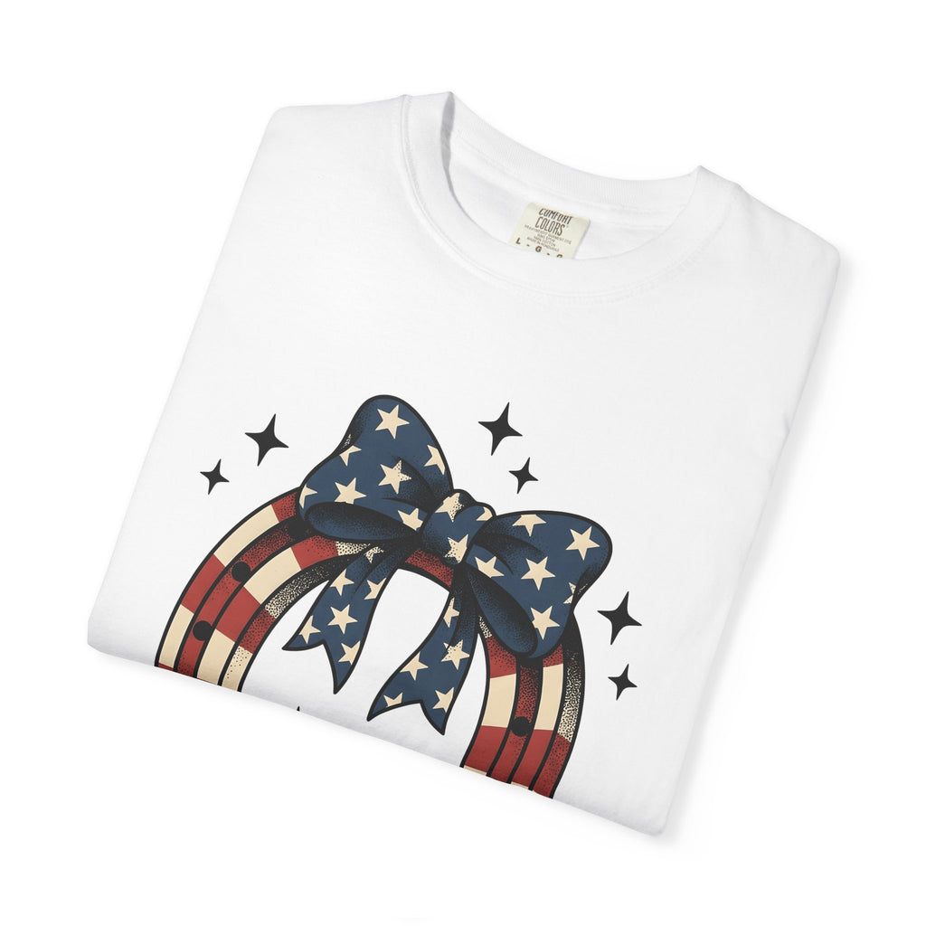 Patriotic Horseshoe Shirt 4th Of July Western Gift Women Vintage Tee Horseshoe T-Shirt Independence Day Fan Distressed Tshirt Cowboy Graphic