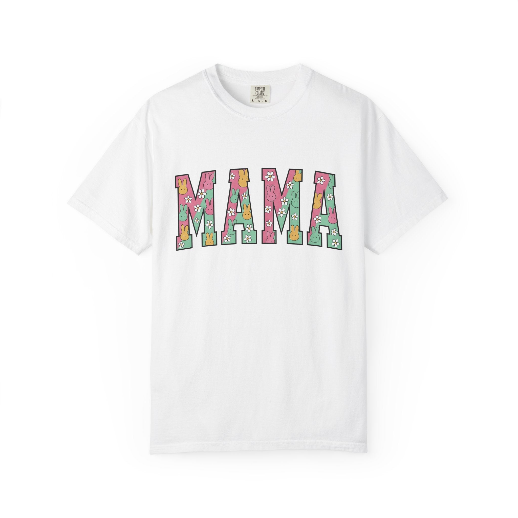 Rabbit Floral Print Shirt Easter Mother Gift Women Kawaii Tee Bunny T-Shirt Easter Fan Cute Tshirt Mom Graphic Soft Colors Daisy Bouquet