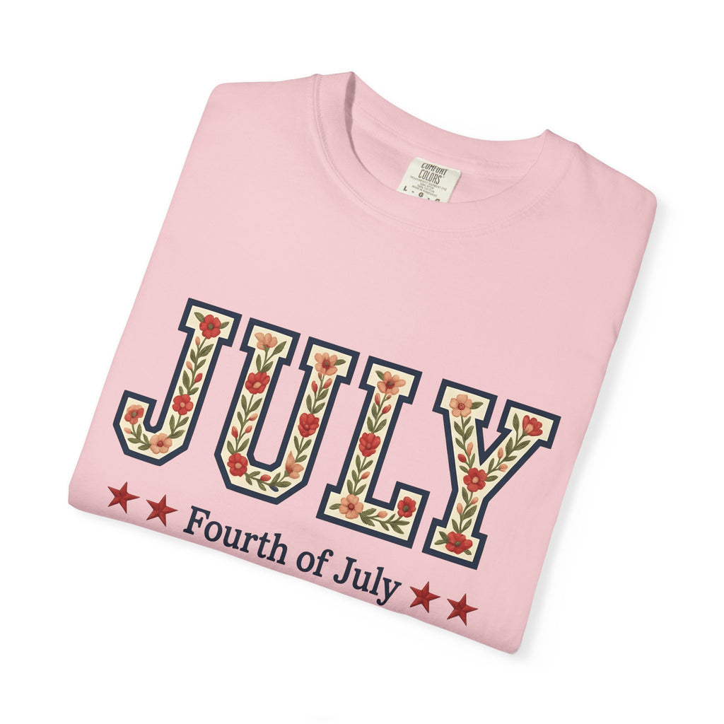 Floral Letters Shirt 4th Of July Patriotic Gift Women Embroidered Tee Alphabet T-Shirt Independence Fan Handmade Tshirt American Graphic