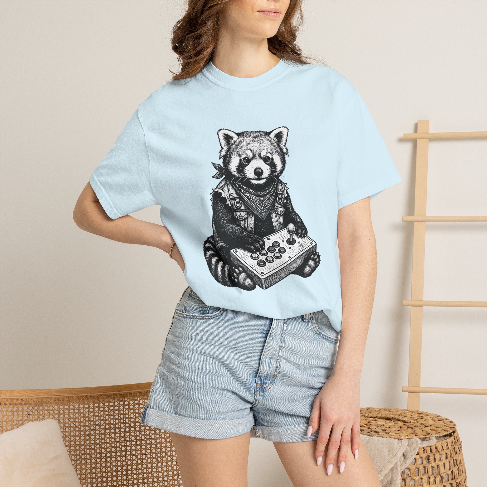 Red Panda Shirt Animals Gaming Gift Women Hand Drawn Tee Panda T-Shirt Wildlife Fan Ailurus Graphic Vintage Arcade Controller Tshirt