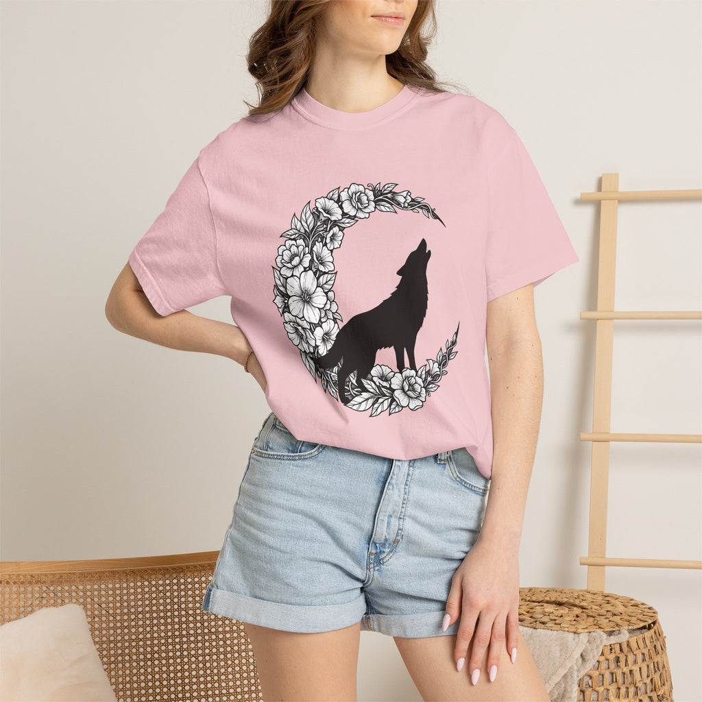 Wolf Moon Shirt Boho Chic Outdoors Gift Women Hippie Tee Lunar T-Shirt Bohemian Fan Psychedelic Tshirt Nature Graphic Sketch Flowers Tshirt