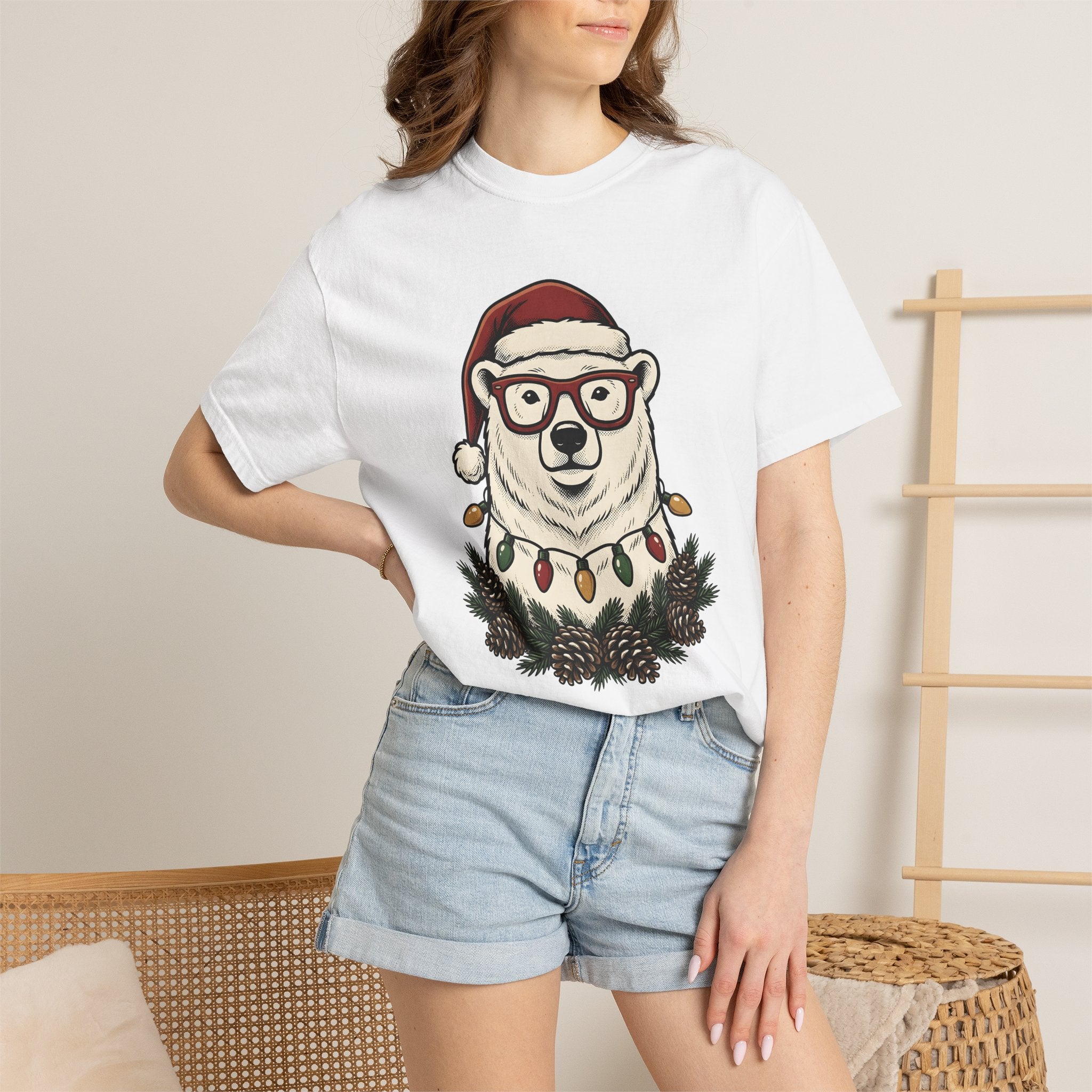 Arctic Bear Shirt Christmas Wildlife Gift Women Sketch Tee Polar Bear T-Shirt Xmas Fan Drawing Graphic Retro Cones Tshirt