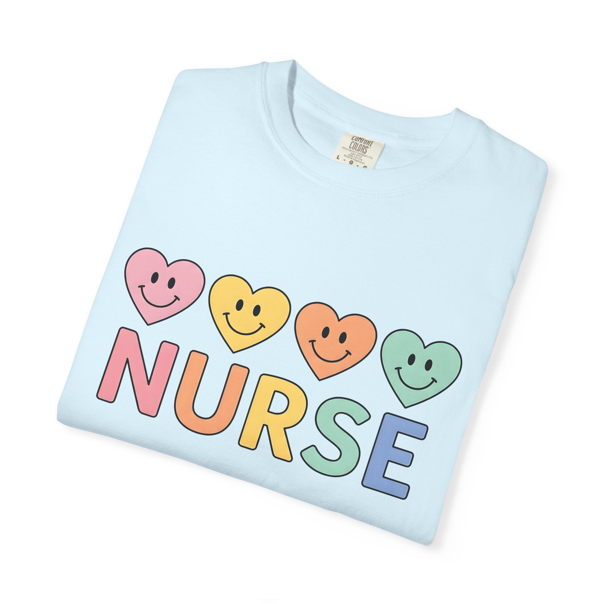 Smiley Heart Shirt Nurse Gratitude Gift Women Pastel Tee Heart Emoji T-Shirt Rn Fan Appreciation Graphic Retro Rainbow Tshirt