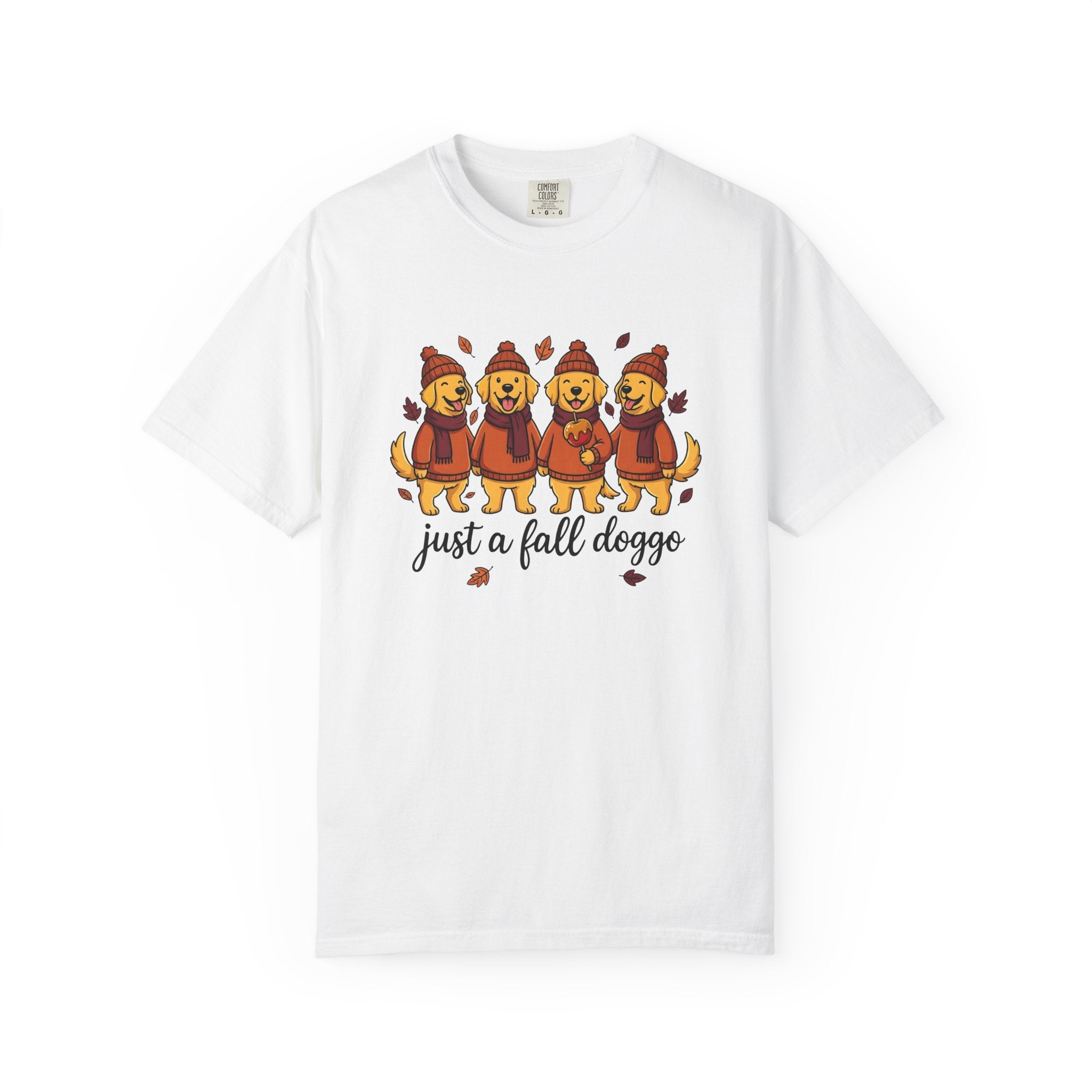 Golden Retriever Puppies Shirt Fall Animal Gift Women Anime Tee Puppy T-Shirt Autumn Fan Cartoon Tshirt Creature Graphic Doodle Maple Leaves