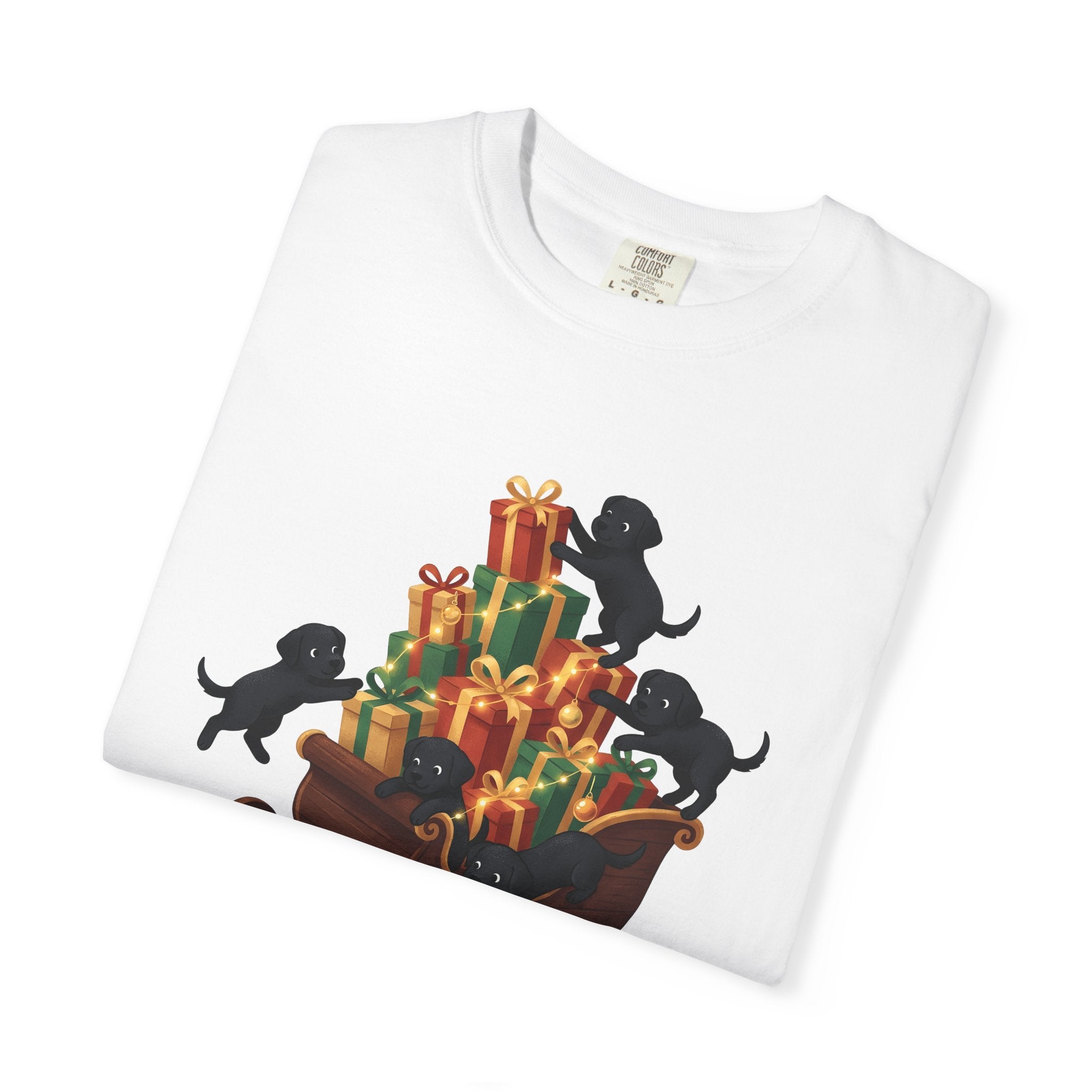 Black Lab Pups Shirt Christmas Animal Gift Women Sweet Tee Labrador T-Shirt Xmas Fan Cute Tshirt Creature Graphic Magical Gift Packages