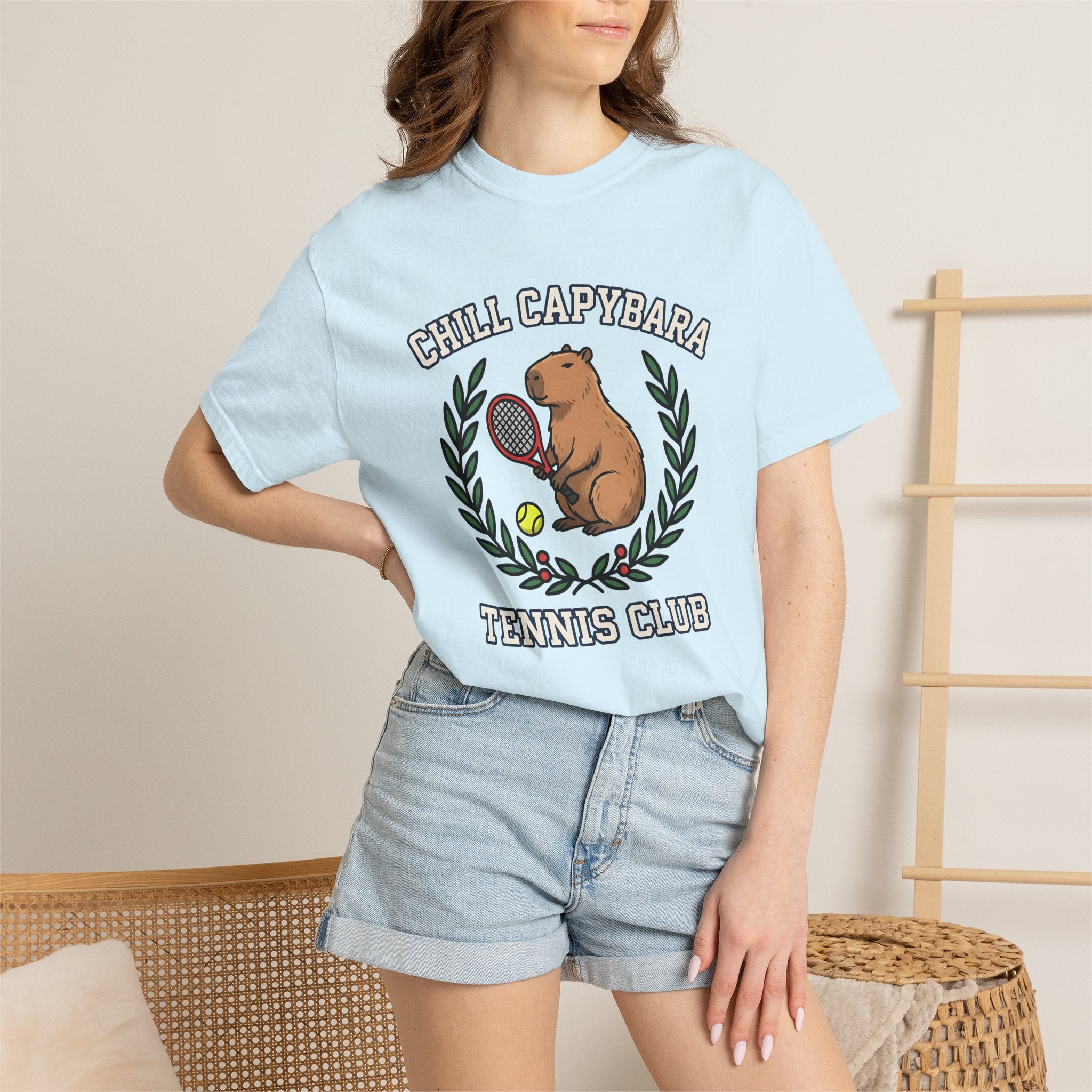 Capybara Tennis Shirt Sports Fauna Gift Women Illustration Tee Rodent T-Shirt Athlete Fan Wildlife Graphic Tshirt Sketch Garland Tshirt