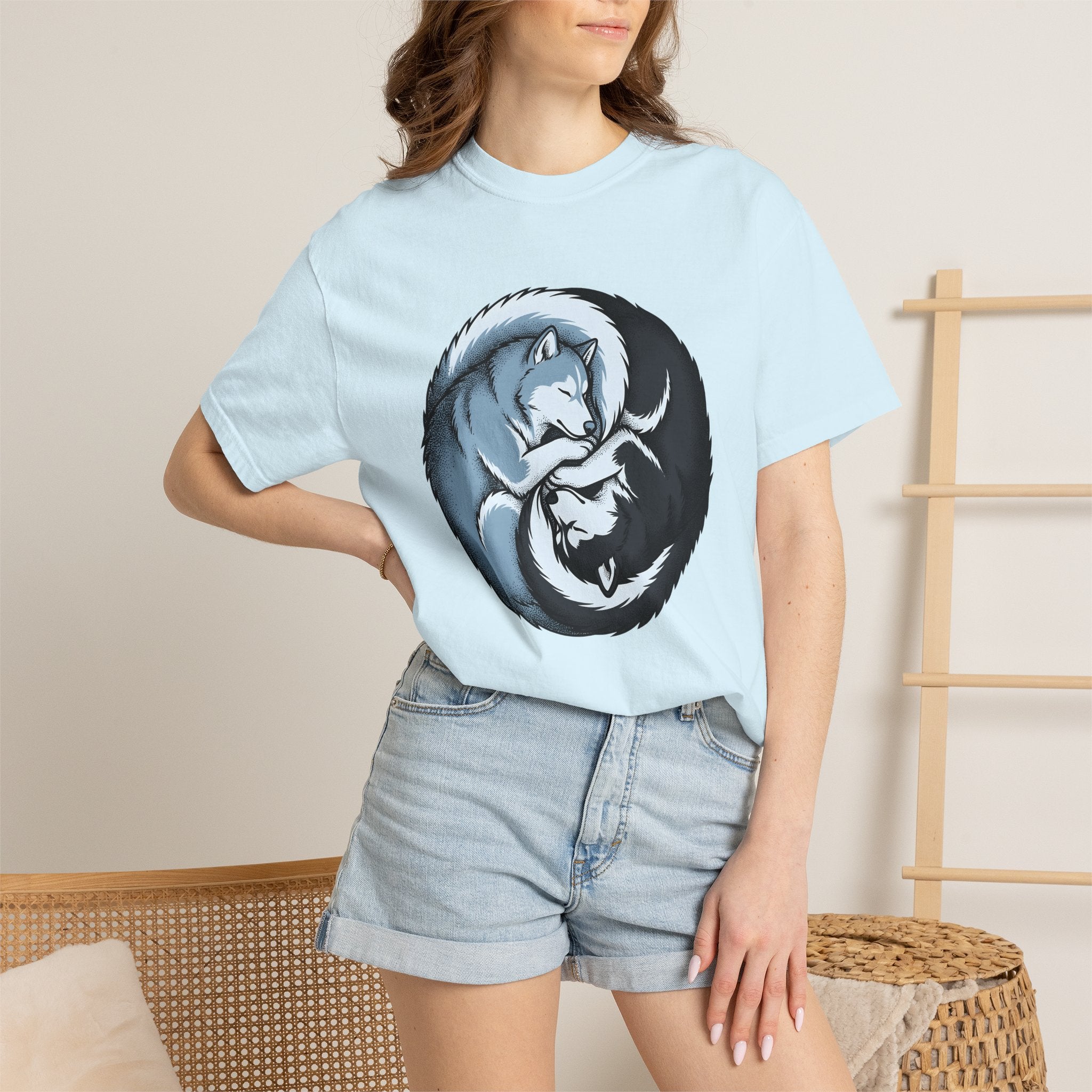 Husky Dogs Shirt Dog Fauna Gift Women Line Art Tee Siberian Husky T-Shirt Dog Fan Wildlife Graphic Design Illustration Graphic Yin Yang
