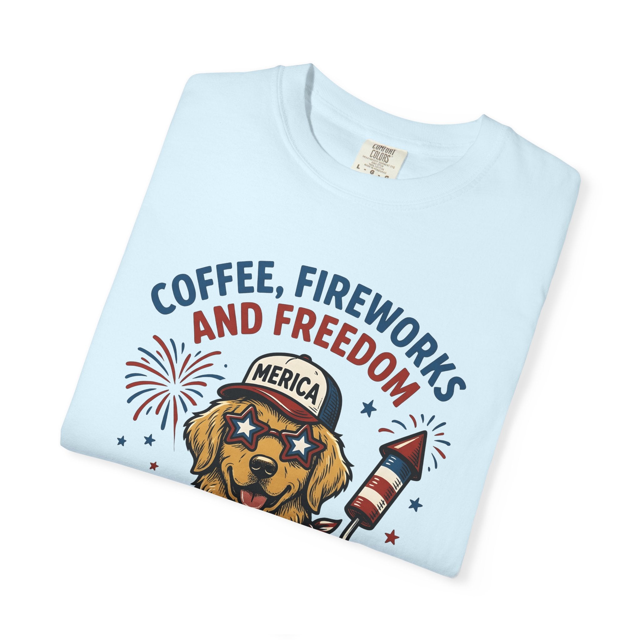 Golden Retriever Shirt 4th Of July Dog Gift Women Cartoon Tee Retriever T-Shirt Patriot Fan Comic Tshirt Dog Graphic Vintage Fireworks