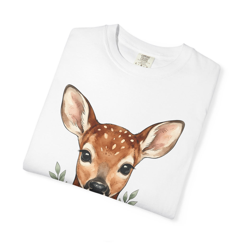 Baby Deer Shirt Easter Floral Gift Women Watercolor Tee Fawn T-Shirt Spring Fan Watercolour Tshirt Botanical Graphic Hand Drawn Daisies
