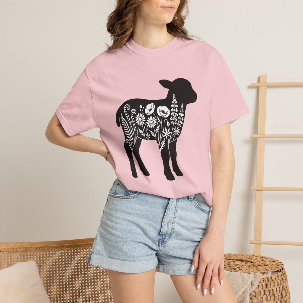 Lamb Flower Shirt Easter Nature Gift Women Shadow Tee Lambs T-Shirt Spring Fan Silhouette Tshirt Environmental Graphic Clean Meadow Flowers