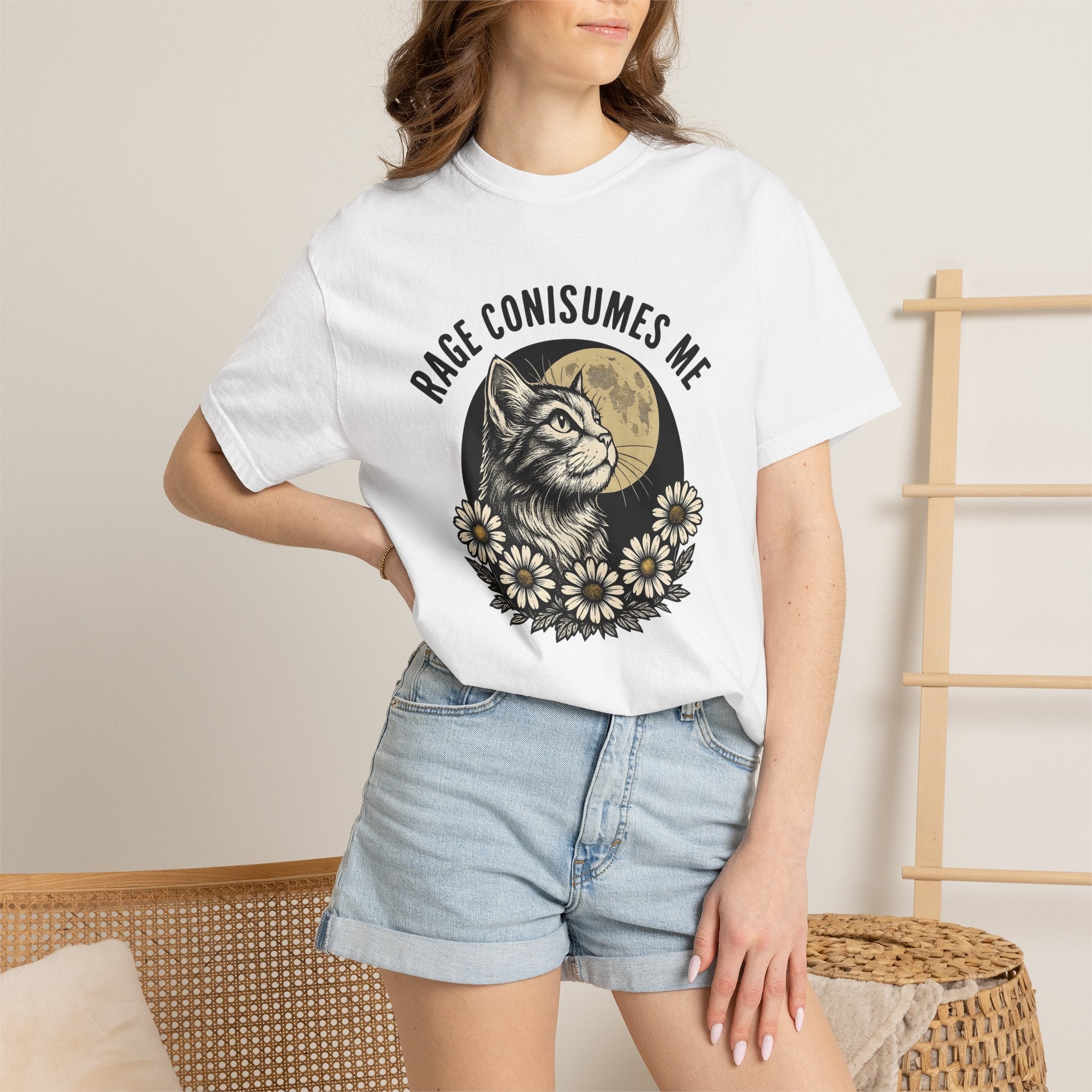 Kitty Moon Shirt Cat Flowers Gift Women Retro Tee Cat T-Shirt Cat Fan Vintage Tshirt Floral Graphic Sketch Sunflower Tshirt