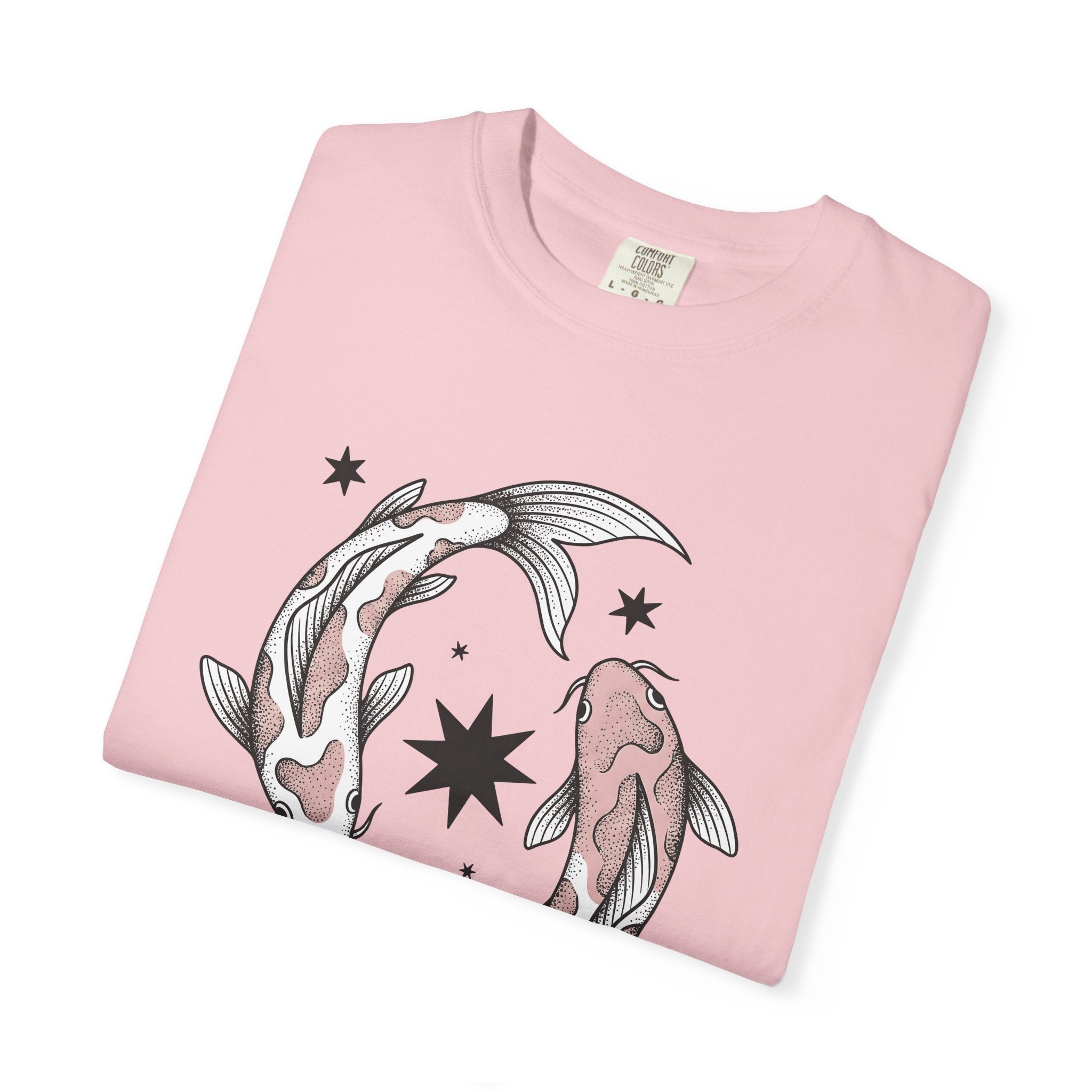 Koi Fish Shirt Animals Astrology Gift Women Neo Traditional Tee Carp T-Shirt Pet Fan Japanese Tshirt Zodiac Graphic Line Art Star Symbols