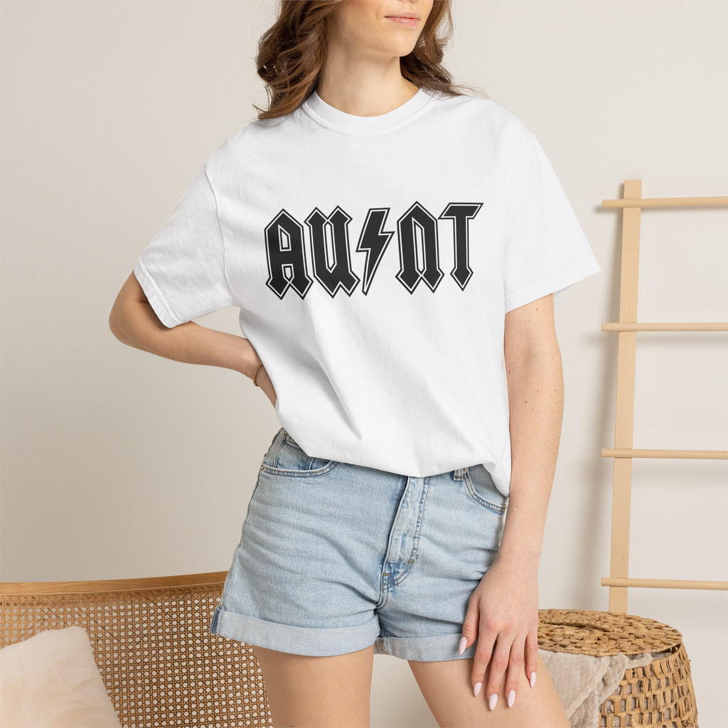 Bold Script Shirt Aunt Audio Gift Women Metal Tee Calligraphy T-Shirt Auntie Fan Gothic Tshirt Sound Graphic Old School Flash Bolt Tshirt