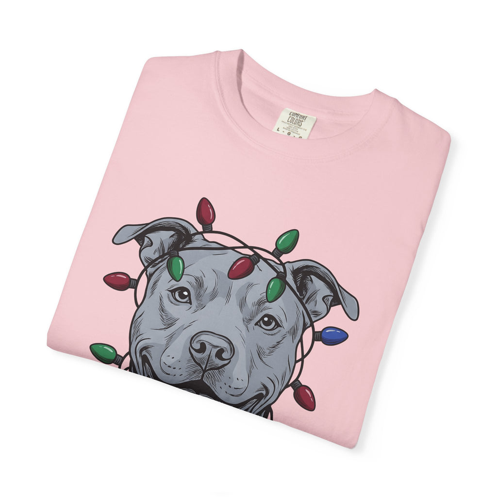 Pitbull Canine Shirt Dog Winter Gift Women Line Art Tee Pibble T-Shirt Dog Fan Illustrated Graphic Tshirt Hand Drawn String Lights Tshirt