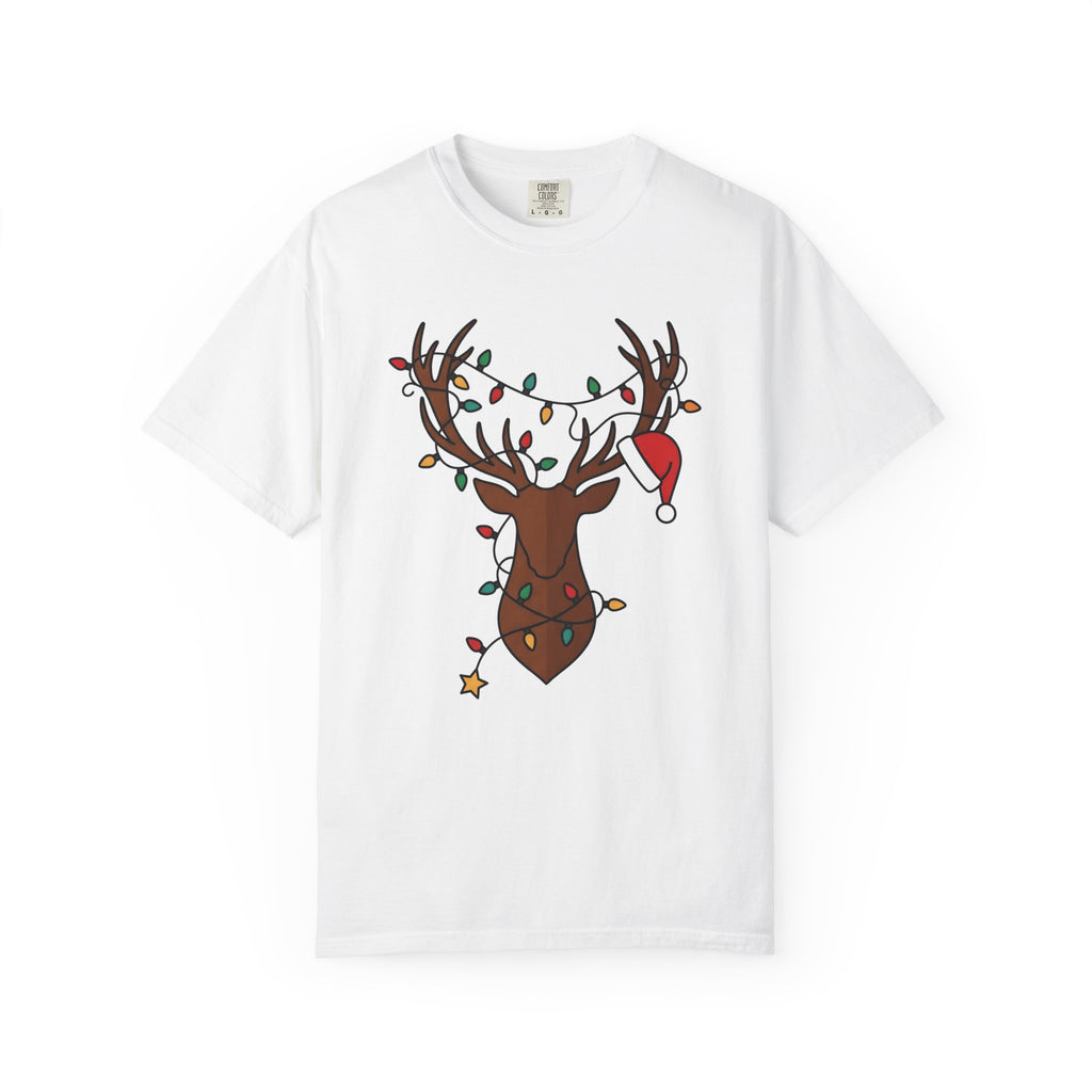 Stag Face Shirt Animals Holiday Gift Women Doodle Tee Deer T-Shirt Wildlife Fan Antler Tshirt Christmas Graphic Sleek String Lights Tshirt
