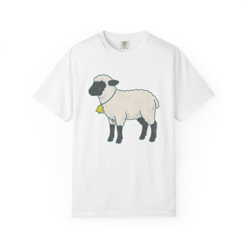 Lamb Shirt Easter Critter Gift Women Line Art Tee Sheep T-Shirt Spring Fan Illustration Graphic Tshirt Cartoon Bell Charm Tshirt
