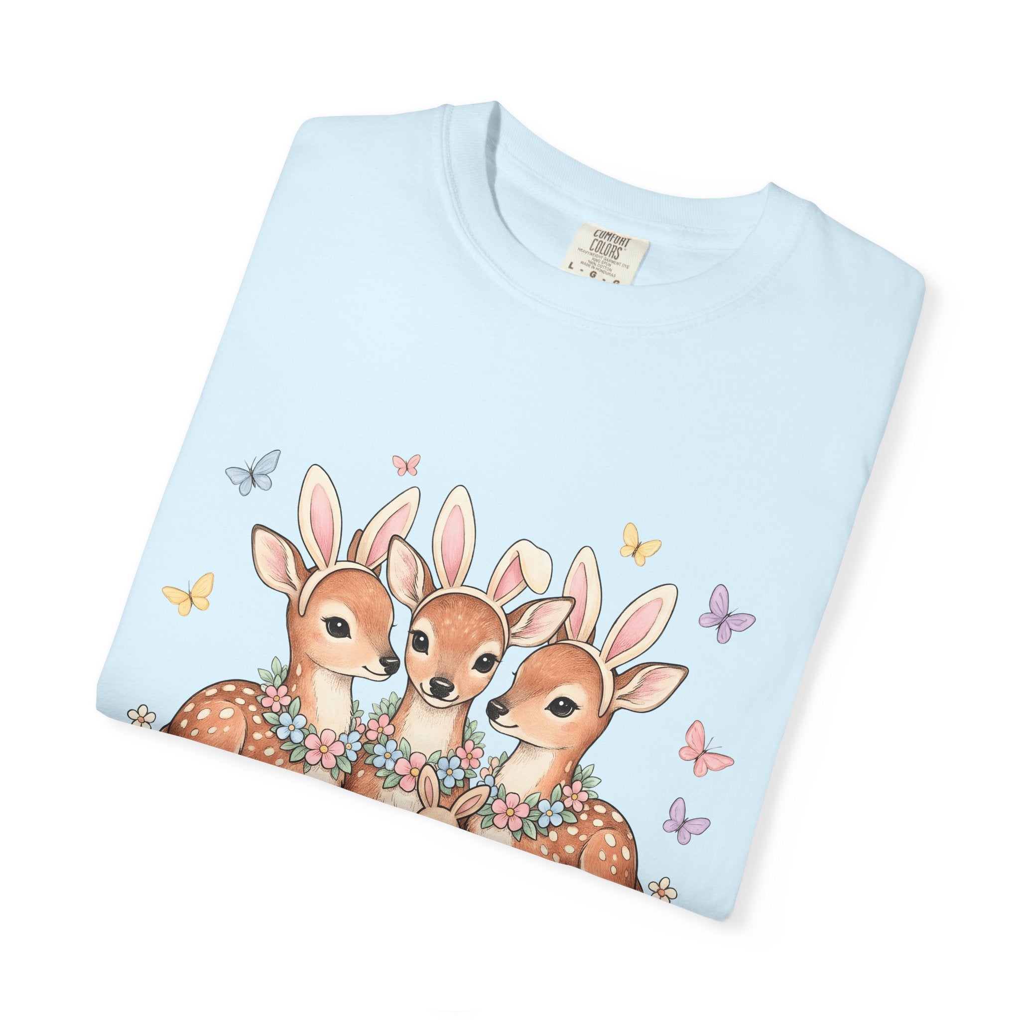 Deer Trio Shirt Easter Animal Gift Women Cute Tee Fawns T-Shirt Easter Fan Cartoon Tshirt Creature Graphic Hand Drawn Bunny Tshirt