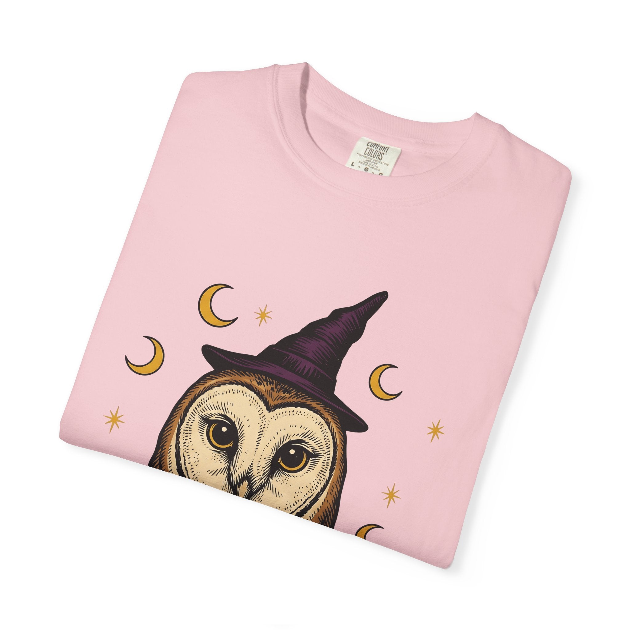 Owl Wizard Hat Shirt Halloween Wildlife Gift Women Sketch Tee Wizard Hat T-Shirt Horror Fan Drawing Graphic Retro Moon Phases Tshirt