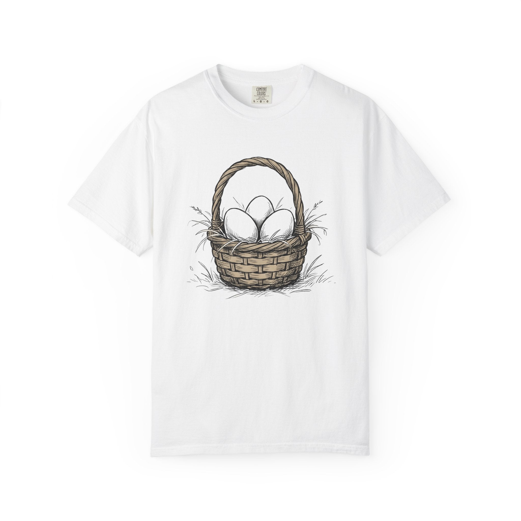 Egg Basket Shirt Easter Nature Gift Women Cartoon Tee Easter Basket T-Shirt Spring Fan Easter Illustration Tshirt Minimalist Grass Tuft