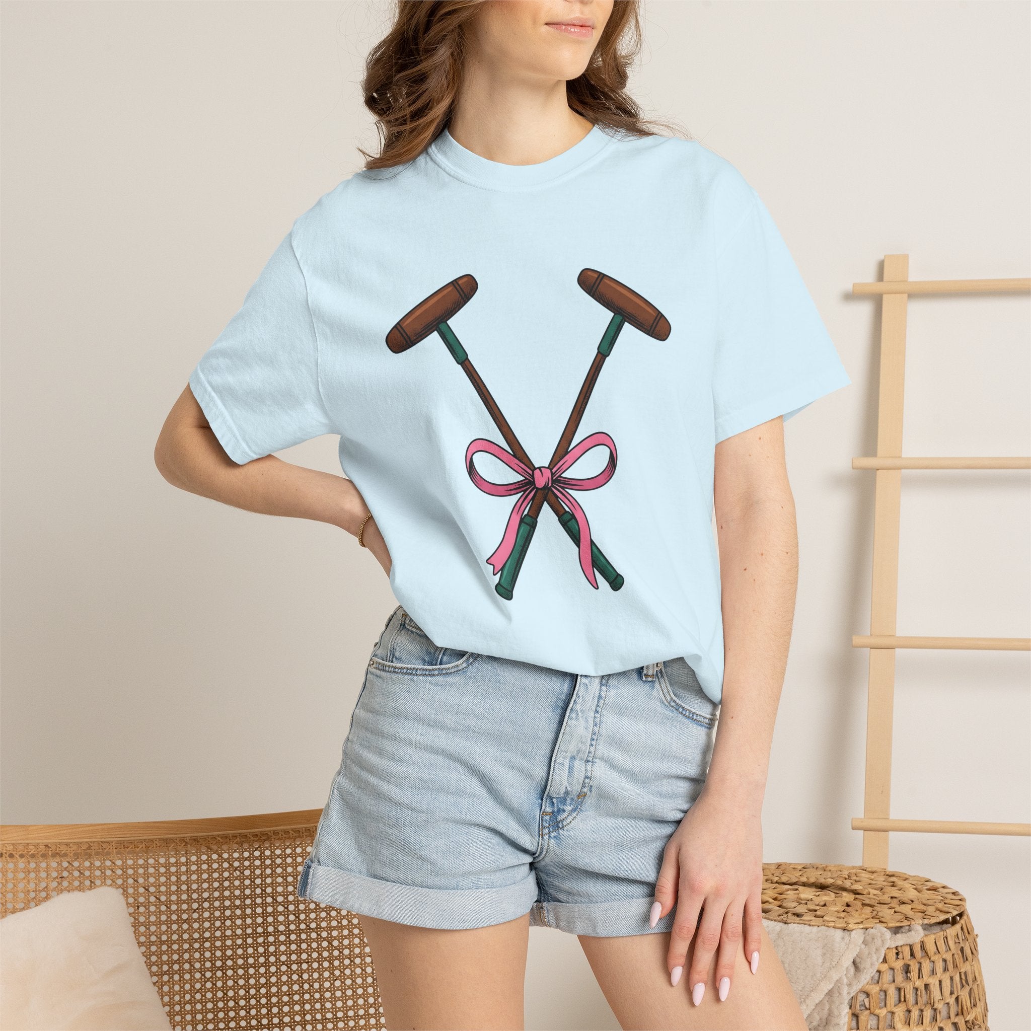 Polo Sticks Shirt Sports Horseback Gift Women Sketch Tee Mallet T-Shirt Athlete Fan Polo Illustration Retro Blush Ribbon Tshirt