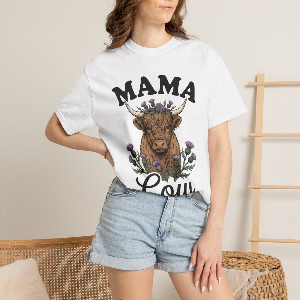 Highland Ox Shirt Moms Rural Gift Women Tribal Tee Highland Cattle T-Shirt Mother Fan Celtic Tshirt Country Graphic Line Art Blossom Wreath