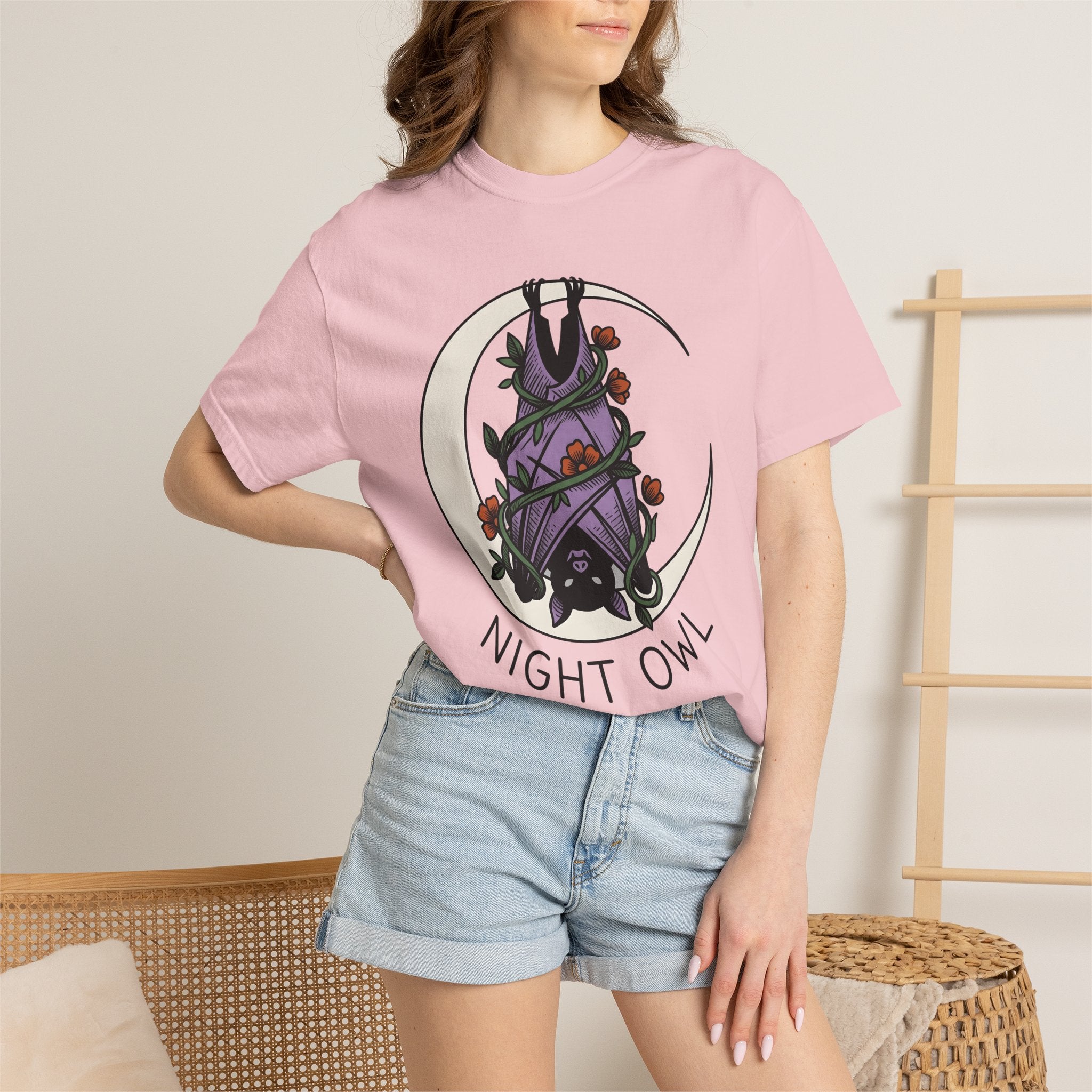 Vampire Moon Shirt Halloween Occult Gift Women Folk Tee Lunar T-Shirt Horror Fan Gothic Tshirt Magical Graphic Sketch Blooms Tshirt