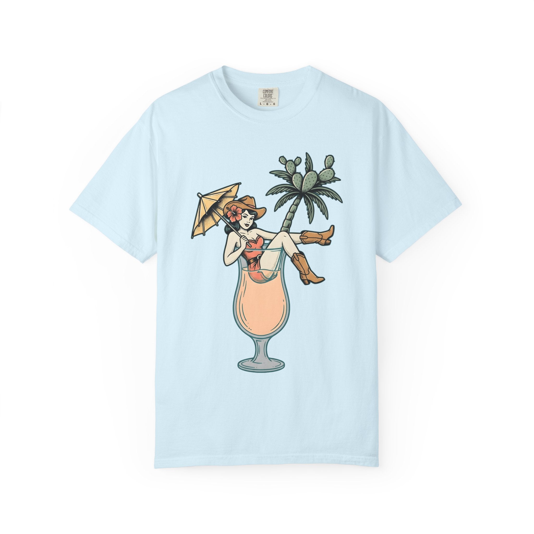 Cowgirl Cocktail Shirt Cowgirl Tropical Gift Women Pinup Tee Cocktail T-Shirt Cowboy Fan Vintage Tshirt Island Graphic Retro Cactus Tshirt