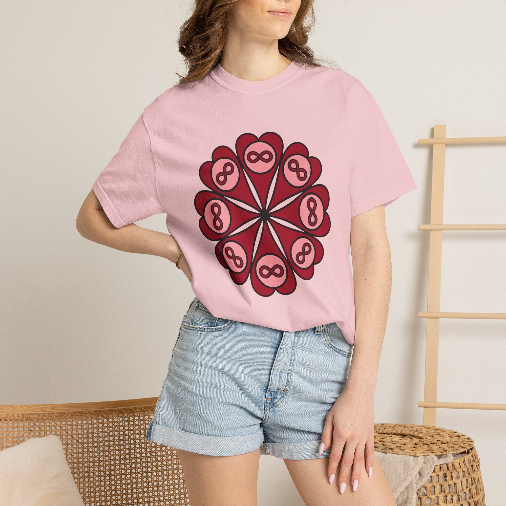 Love Mandala Shirt Boho Chic Romance Gift Women Simple Tee Mandala T-Shirt Bohemian Fan Minimalist Tshirt Valentine Graphic Abstract Endless