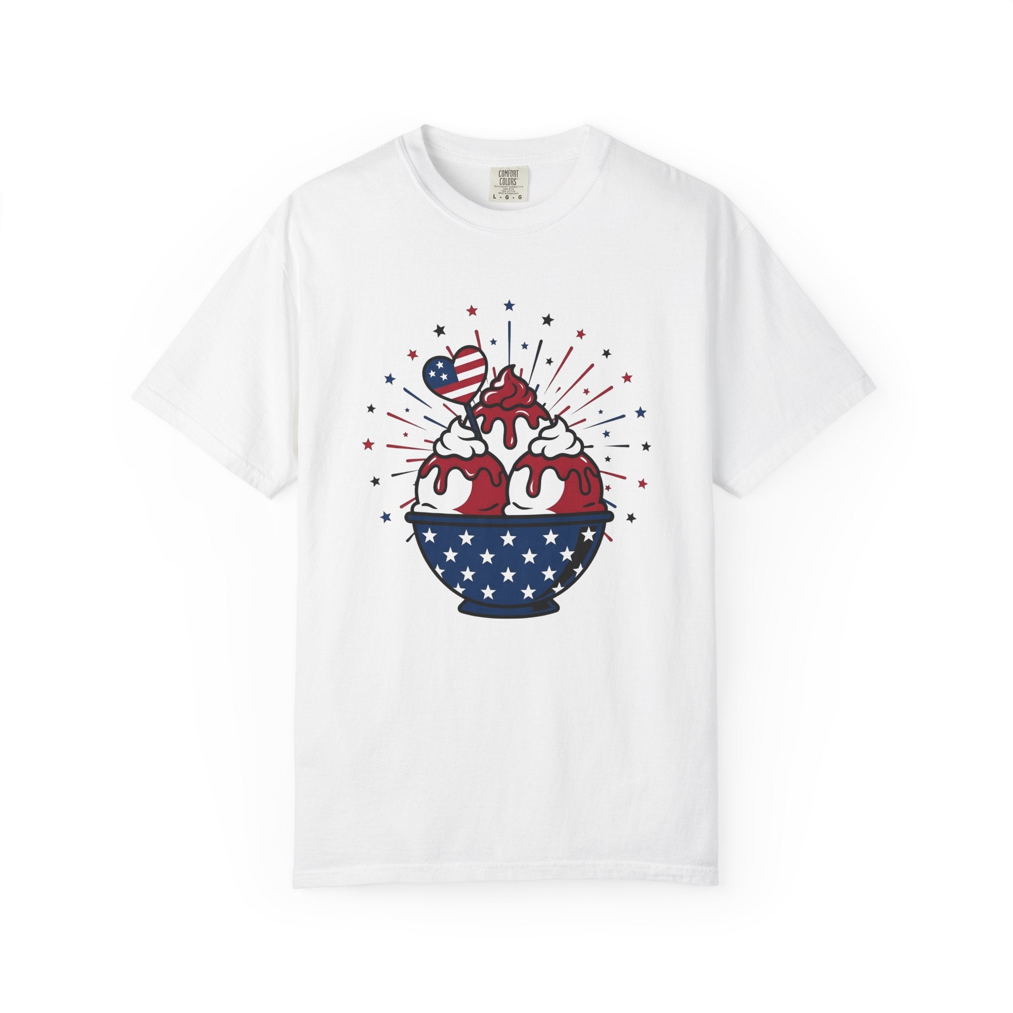 Ice Cream Scoop Shirt Desserts America Gift Women Kawaii Tee Ice Cream Ball T-Shirt Sweets Fan Cute Tshirt Usa Graphic Classic Glitter