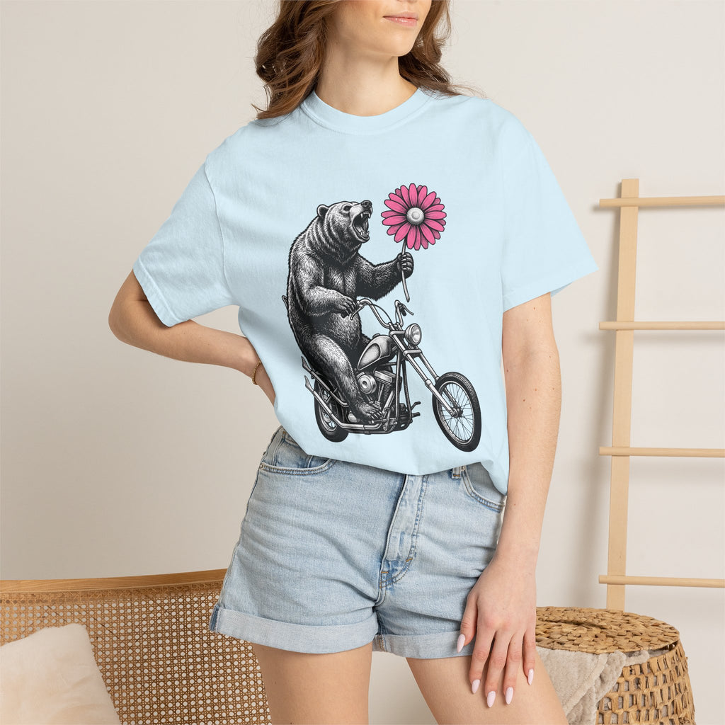Bear Motorcycle Shirt St Valentines Day Animal Gift Women Vintage Tee Biker T-Shirt Valentine Fan Retro Tshirt Wildlife Graphic Hand Drawn