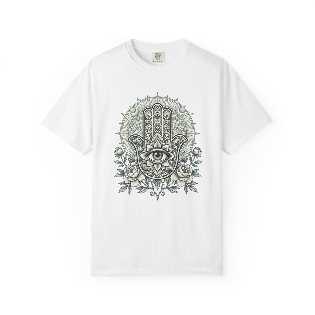 Hamsa Symbol Shirt Boho Chic Metaphysical Gift Women Paisley Tee Hand Of Fatima T-Shirt Bohemian Fan Khamsa Graphic Tshirt Hand Drawn