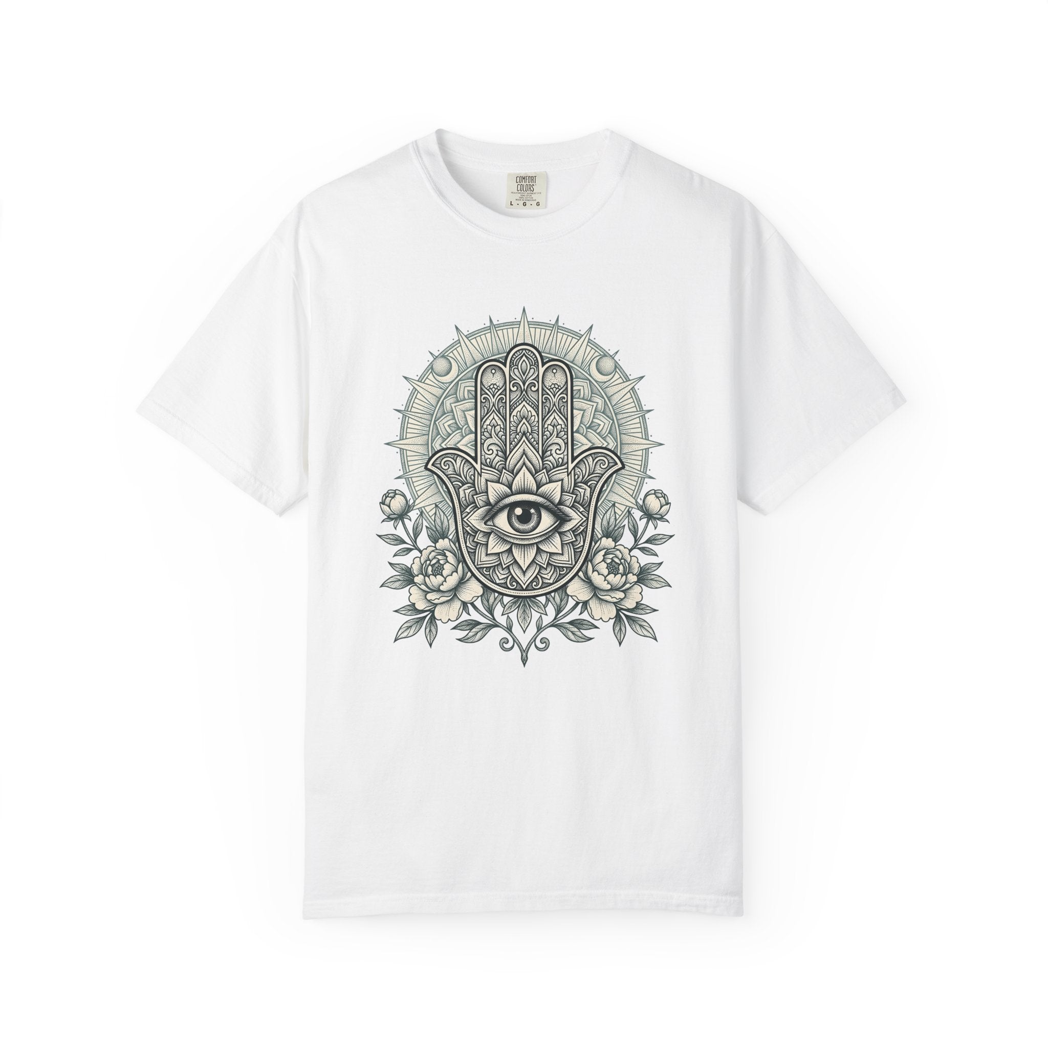 Hamsa Symbol Shirt Boho Chic Metaphysical Gift Women Paisley Tee Hand Of Fatima T-Shirt Bohemian Fan Khamsa Graphic Tshirt Hand Drawn