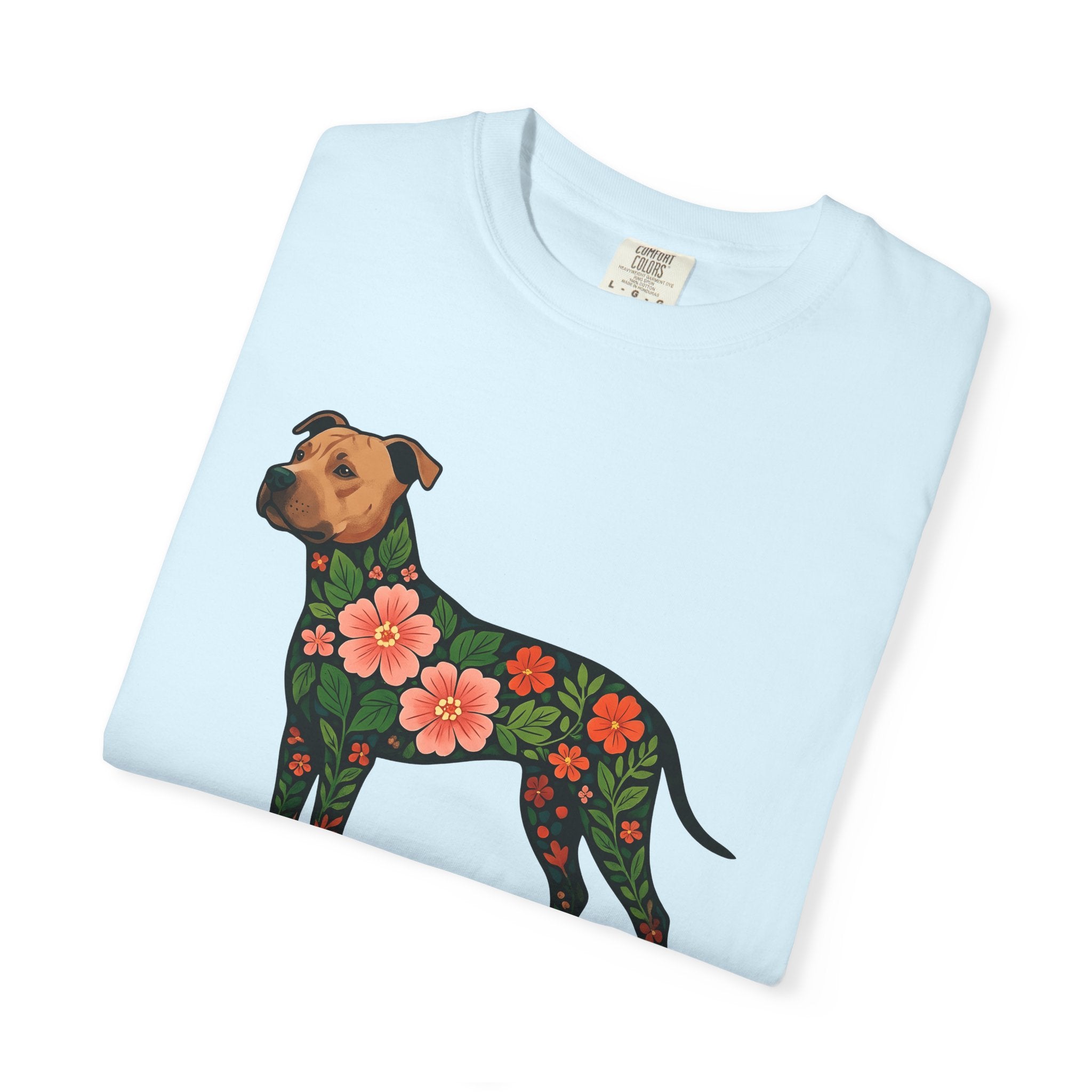 Pitbull Dog Shirt Dog Flora Gift Women Botanical Tee Pibble T-Shirt Dog Fan Herbaceous Graphic Tshirt Ethnic Floral Print Tshirt