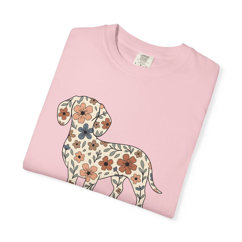 Dachshund Floral Shirt Dog Floral Gift Women Boho Tee Wiener Dog T-Shirt Dog Fan Hippie Tshirt Botanical Graphic Minimalist Flowers Tshirt