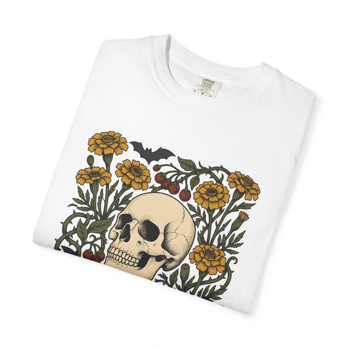 Skull Floral Shirt Halloween Gothic Gift Women Tattoo Tee Sugar Skull T-Shirt Horror Fan Tattooed Tshirt Dark Graphic Vintage Bat Tshirt