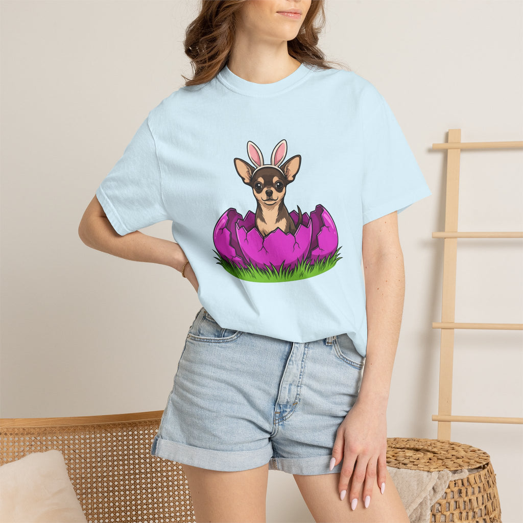 Chihuahua Bunny Ears Shirt Dog Holiday Gift Women Cartoon Tee Puppy T-Shirt Dog Fan Comic Tshirt Easter Graphic Kawaii Easter Egg Tshirt